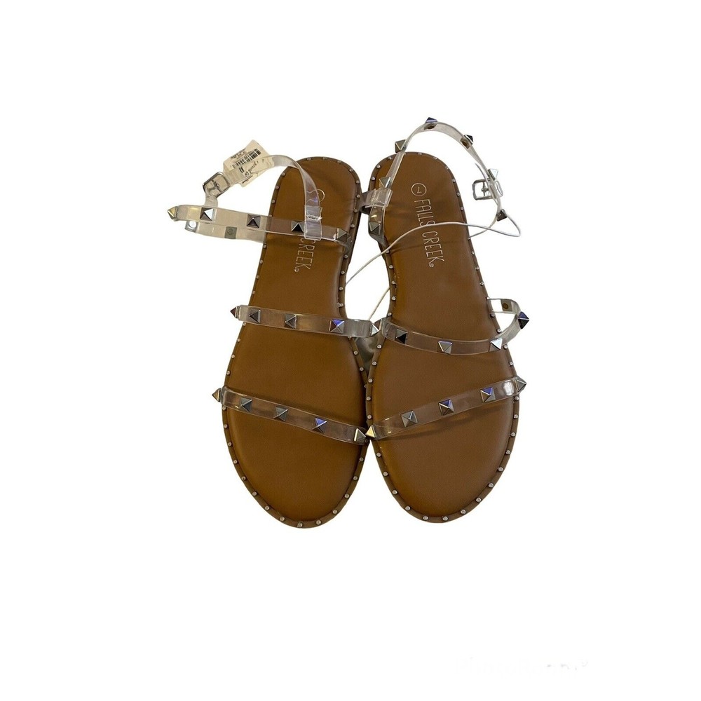 Falls Creek Womens Sandals Size 7 Clear Straps with Silver Studs Brand New
